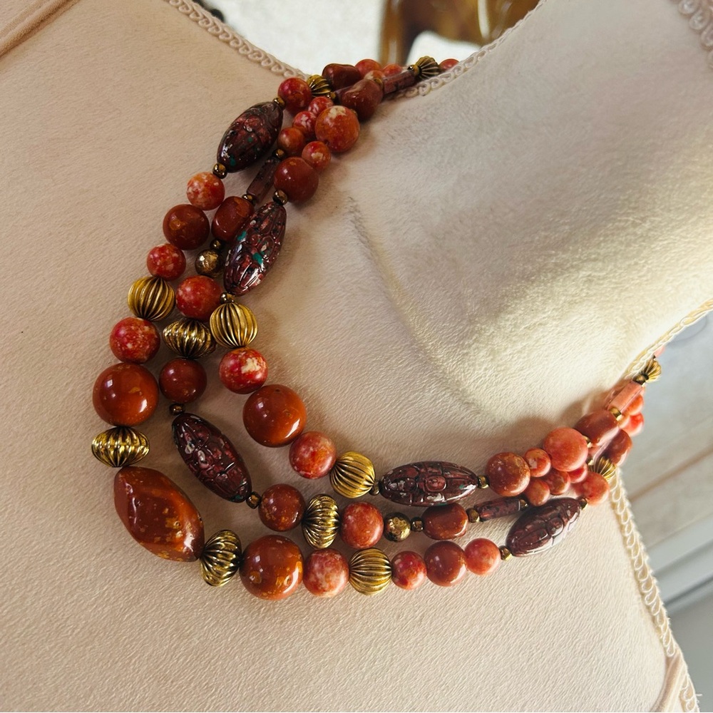 Vintage Joy S triple strand beaded necklace